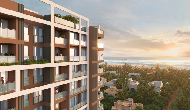 Horizon facade with balconies facing palms and the ocean