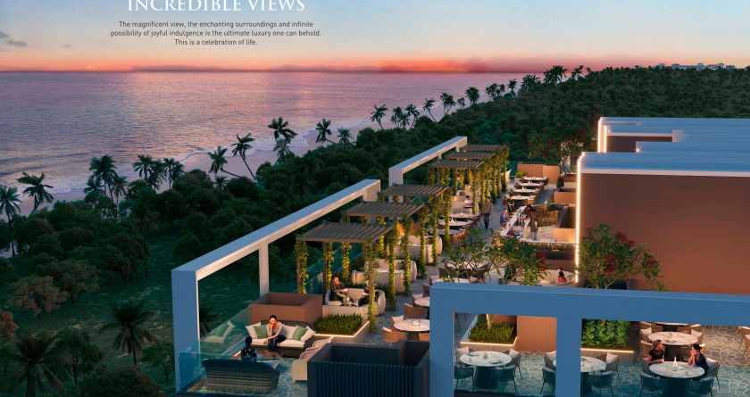 Horizon rooftop terrace looking over palms toward the Atlantic